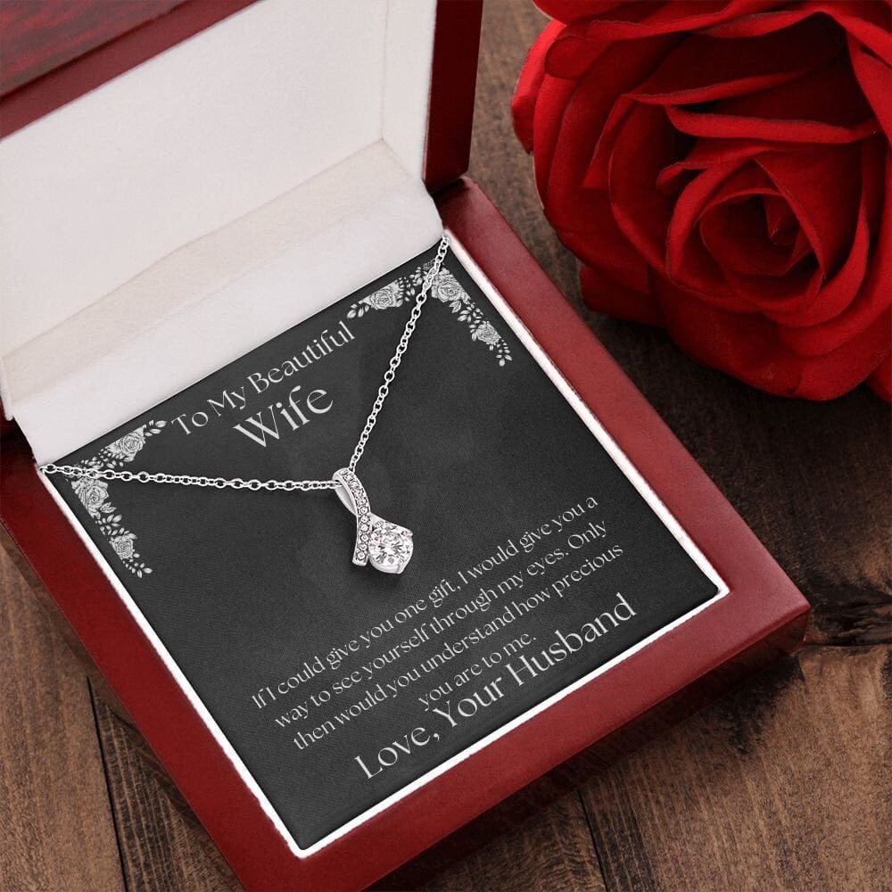 ShineOn Fulfillment Jewelry Wife Necklace, To My Wife Gift, Valentine Gift, Ribbon Necklace, Silver Necklace, Gold Necklace, Gift for Her, Free Gift Box, Free Shipping