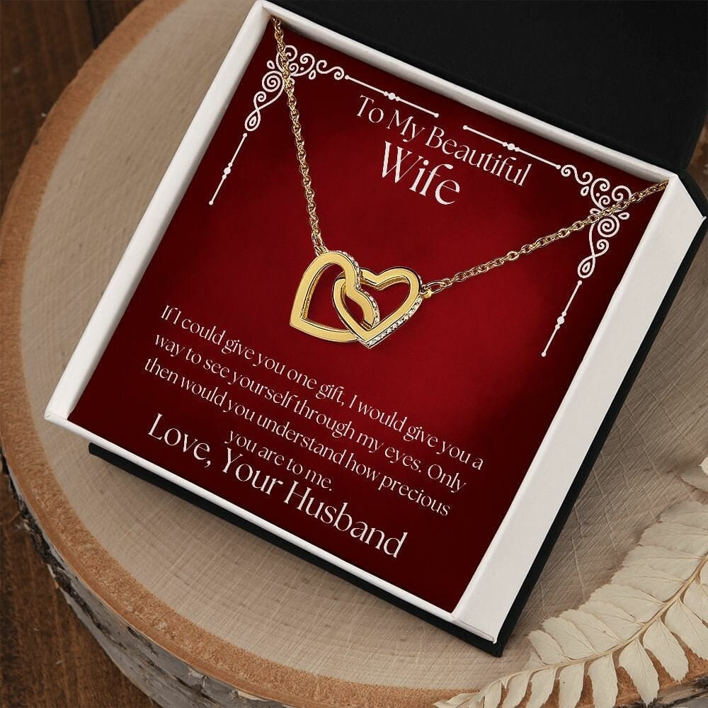 ShineOn Fulfillment Jewelry Wife Necklace, To My Beautiful Wife Necklace, Wife Gift, Interlocking Hearts, Silver and Rose Gold Necklace, Free Gift Box, Free Shipping