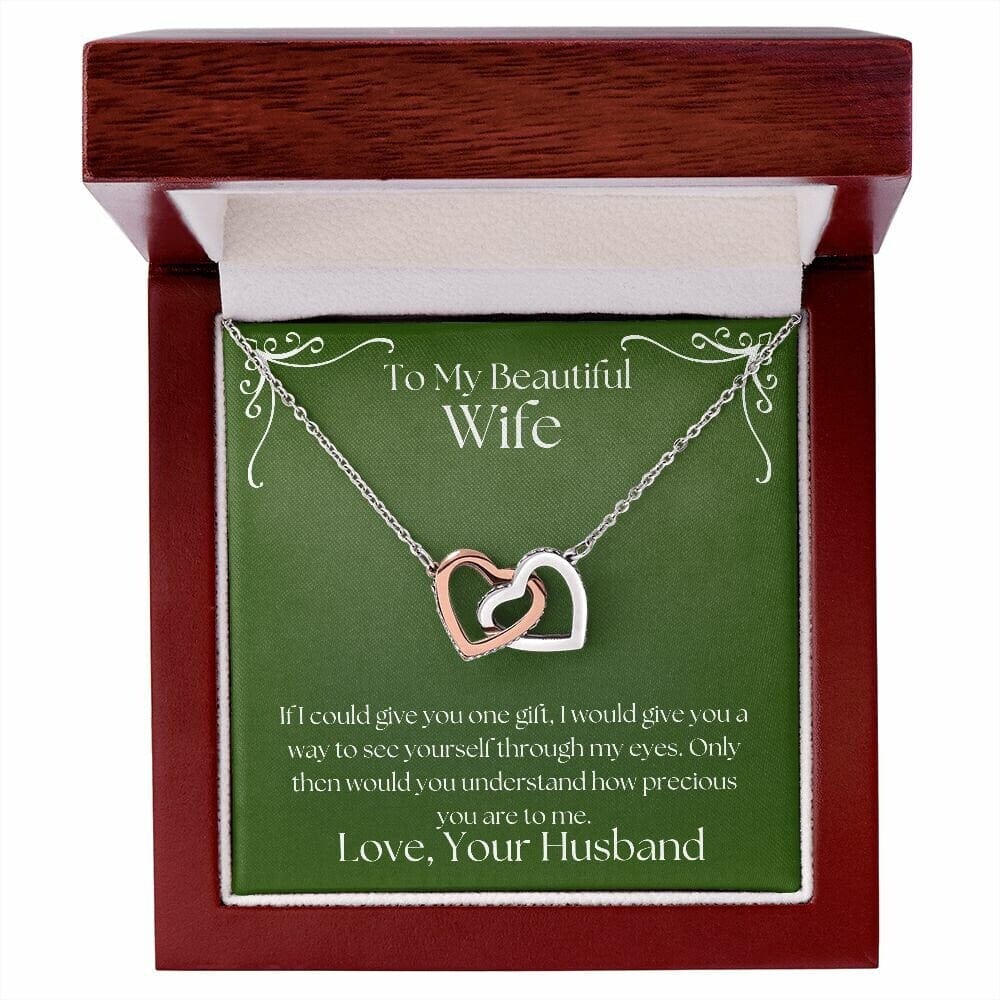 ShineOn Fulfillment Jewelry Wife Necklace, To My Beautiful Wife Necklace, Wife Gift, Interlocking Hearts, Silver and Rose Gold Necklace, Free Gift Box, Free Shipping