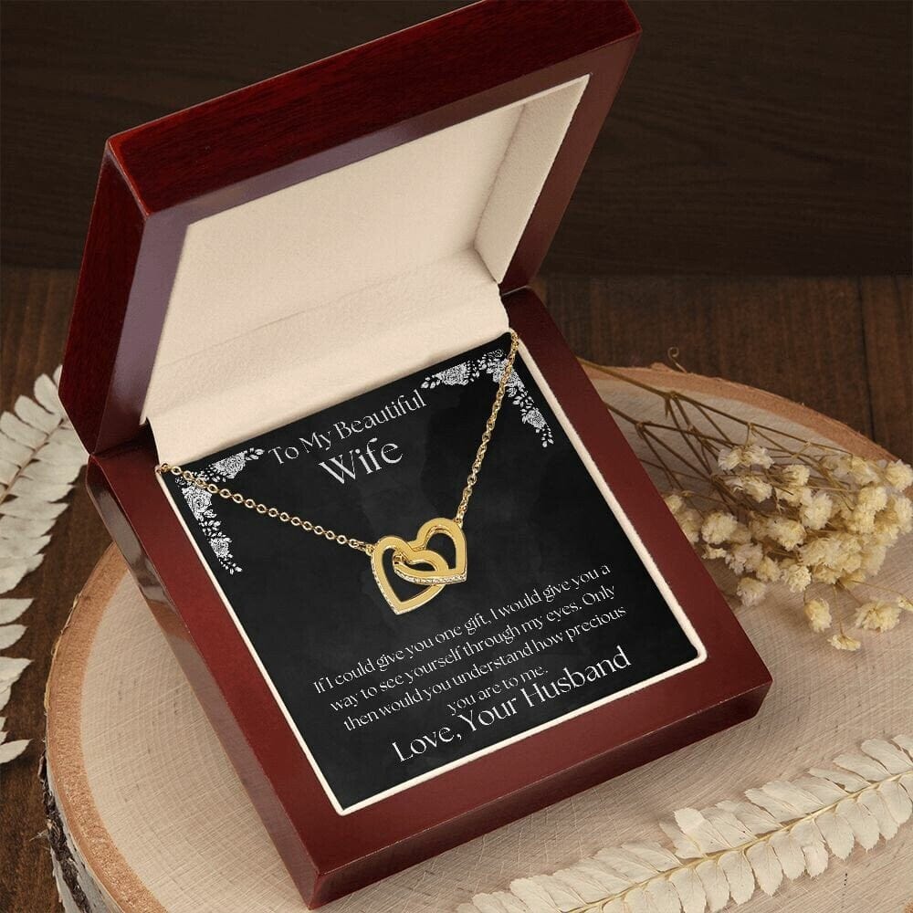 ShineOn Fulfillment Jewelry Wife Necklace, To My Beautiful Wife Necklace, Wife Gift, Interlocking Hearts, Silver and Rose Gold Necklace, Free Gift Box, Free Shipping