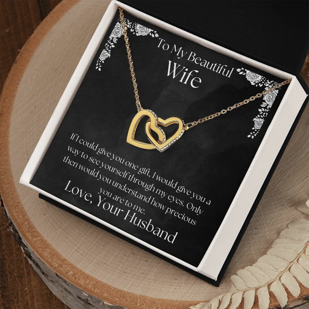 ShineOn Fulfillment Jewelry Wife Necklace, To My Beautiful Wife Necklace, Wife Gift, Interlocking Hearts, Silver and Rose Gold Necklace, Free Gift Box, Free Shipping