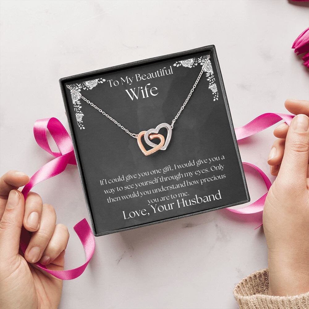 ShineOn Fulfillment Jewelry Wife Necklace, To My Beautiful Wife Necklace, Wife Gift, Interlocking Hearts, Silver and Rose Gold Necklace, Free Gift Box, Free Shipping