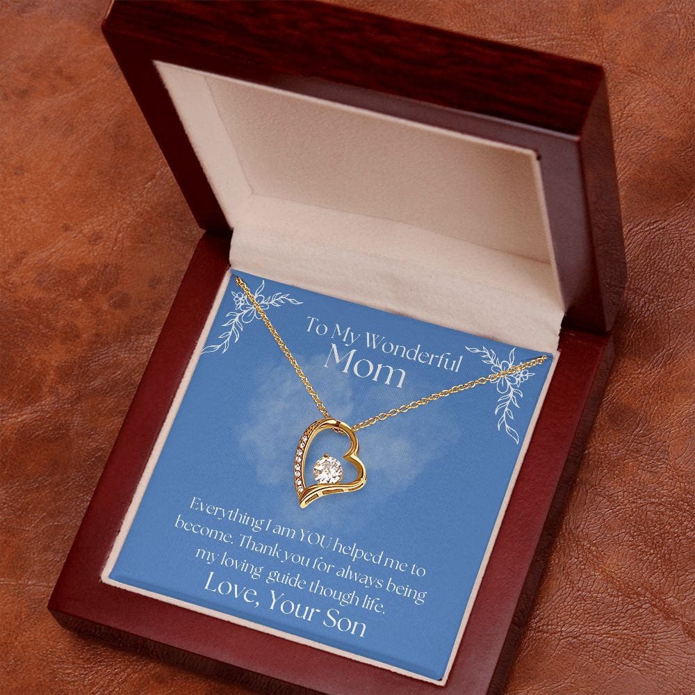 ShineOn Fulfillment Jewelry Mom Necklace, To My Wonderful Mom, Mother's Day Gift from Son, White Gold Necklace, Gold Necklace, Heart, Free Gift Box, Free Shipping