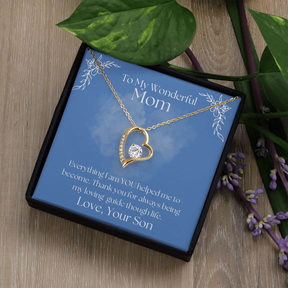 ShineOn Fulfillment Jewelry Mom Necklace, To My Wonderful Mom, Mother's Day Gift from Son, White Gold Necklace, Gold Necklace, Heart, Free Gift Box, Free Shipping