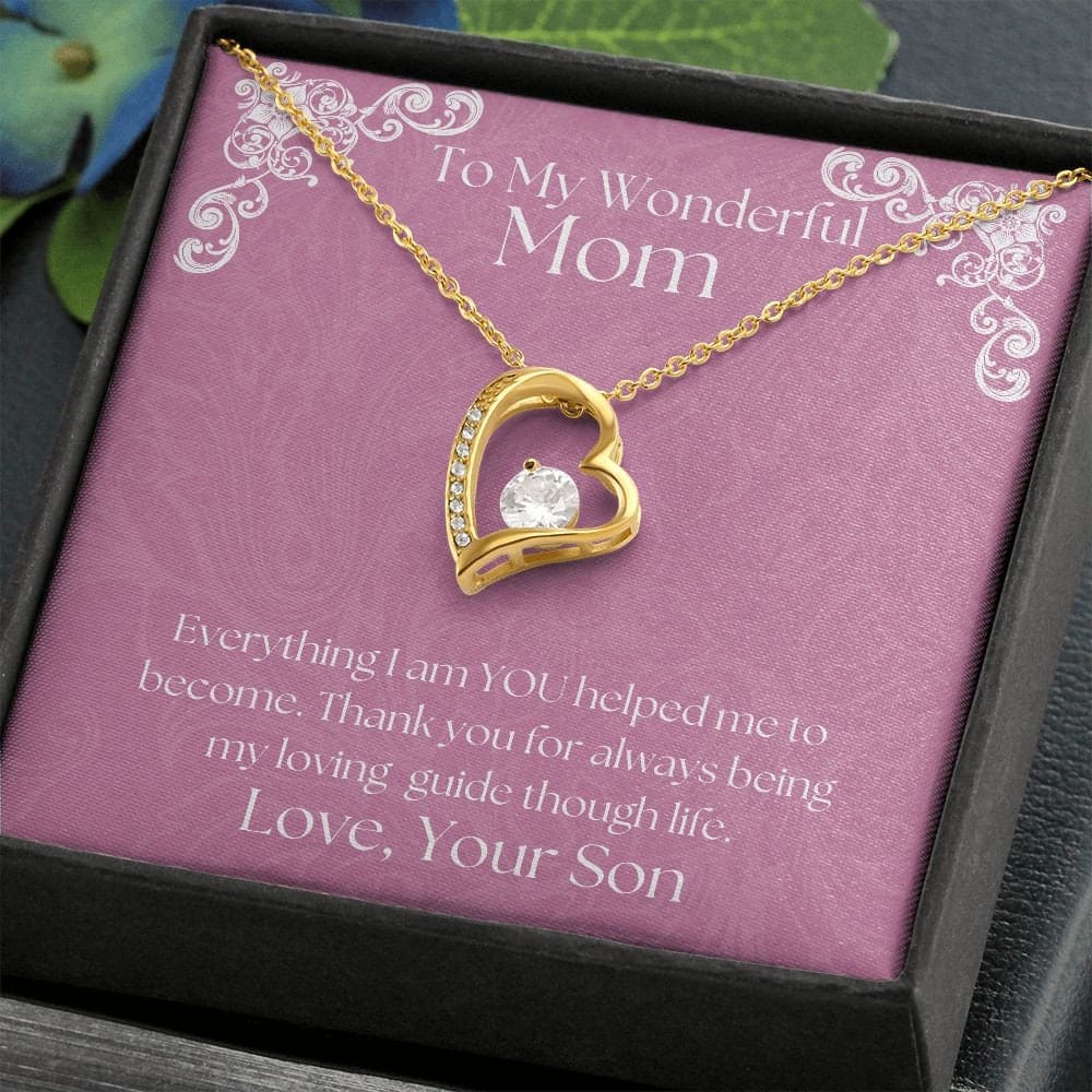 ShineOn Fulfillment Jewelry Mom Necklace, To My Wonderful Mom, Mother's Day Gift from Son, White Gold Necklace, Gold Necklace, Heart, Free Gift Box, Free Shipping