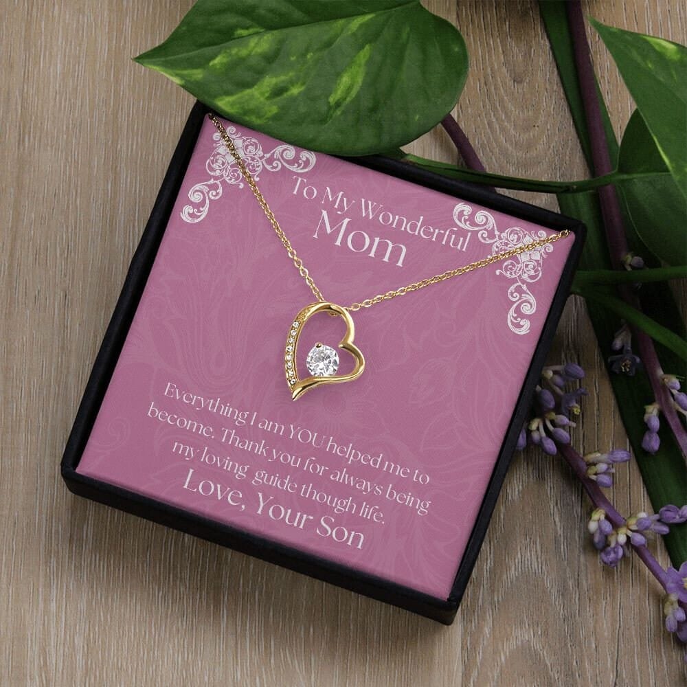 ShineOn Fulfillment Jewelry Mom Necklace, To My Wonderful Mom, Mother's Day Gift from Son, White Gold Necklace, Gold Necklace, Heart, Free Gift Box, Free Shipping