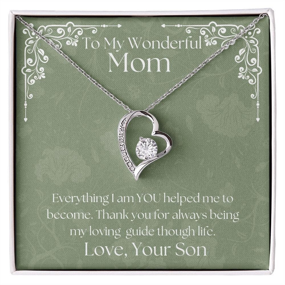 ShineOn Fulfillment Jewelry Mom Necklace, To My Wonderful Mom, Mother's Day Gift from Son, White Gold Necklace, Gold Necklace, Heart, Free Gift Box, Free Shipping
