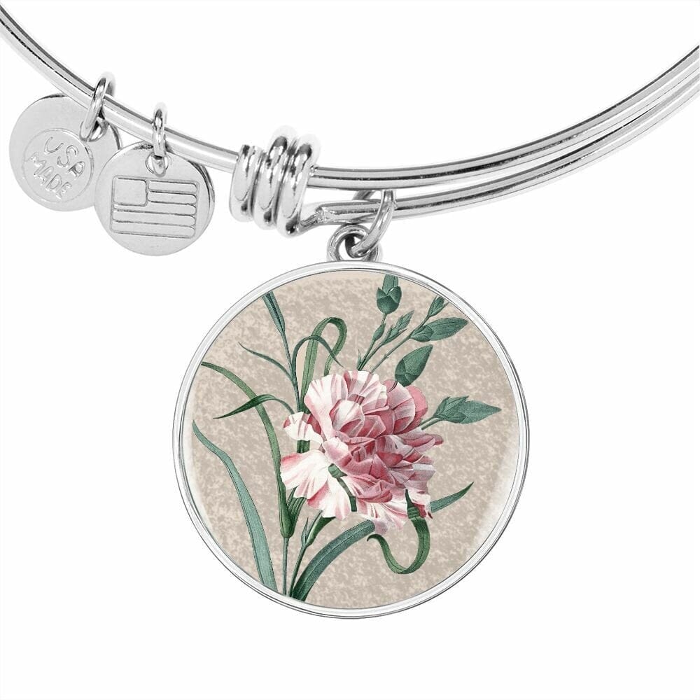 ShineOn Fulfillment Jewelry Personalized Carnation Flower Art, Custom Pendant with Luxury Bangle - Personalized Engraving Available, Gift Box Included, Free Shipping