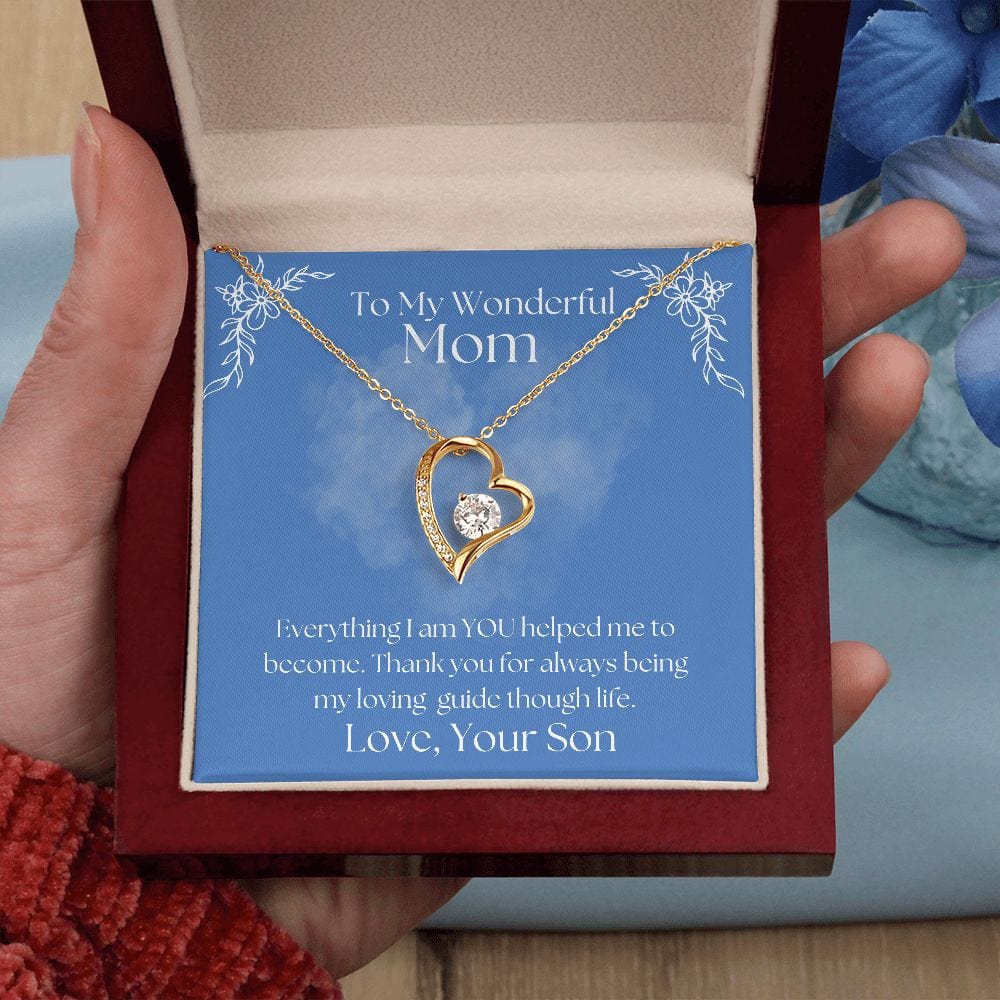 ShineOn Fulfillment Jewelry Mom Necklace, To My Wonderful Mom, Mother's Day Gift from Son, White Gold Necklace, Gold Necklace, Heart, Free Gift Box, Free Shipping