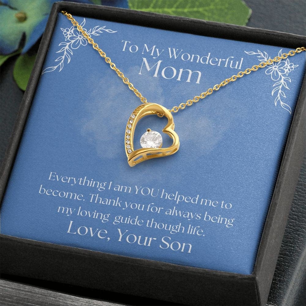 ShineOn Fulfillment Jewelry Mom Necklace, To My Wonderful Mom, Mother's Day Gift from Son, White Gold Necklace, Gold Necklace, Heart, Free Gift Box, Free Shipping