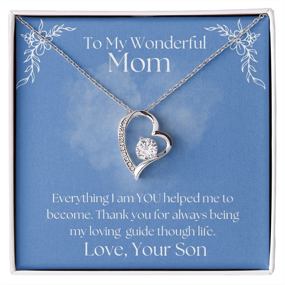 ShineOn Fulfillment Jewelry Mom Necklace, To My Wonderful Mom, Mother's Day Gift from Son, White Gold Necklace, Gold Necklace, Heart, Free Gift Box, Free Shipping