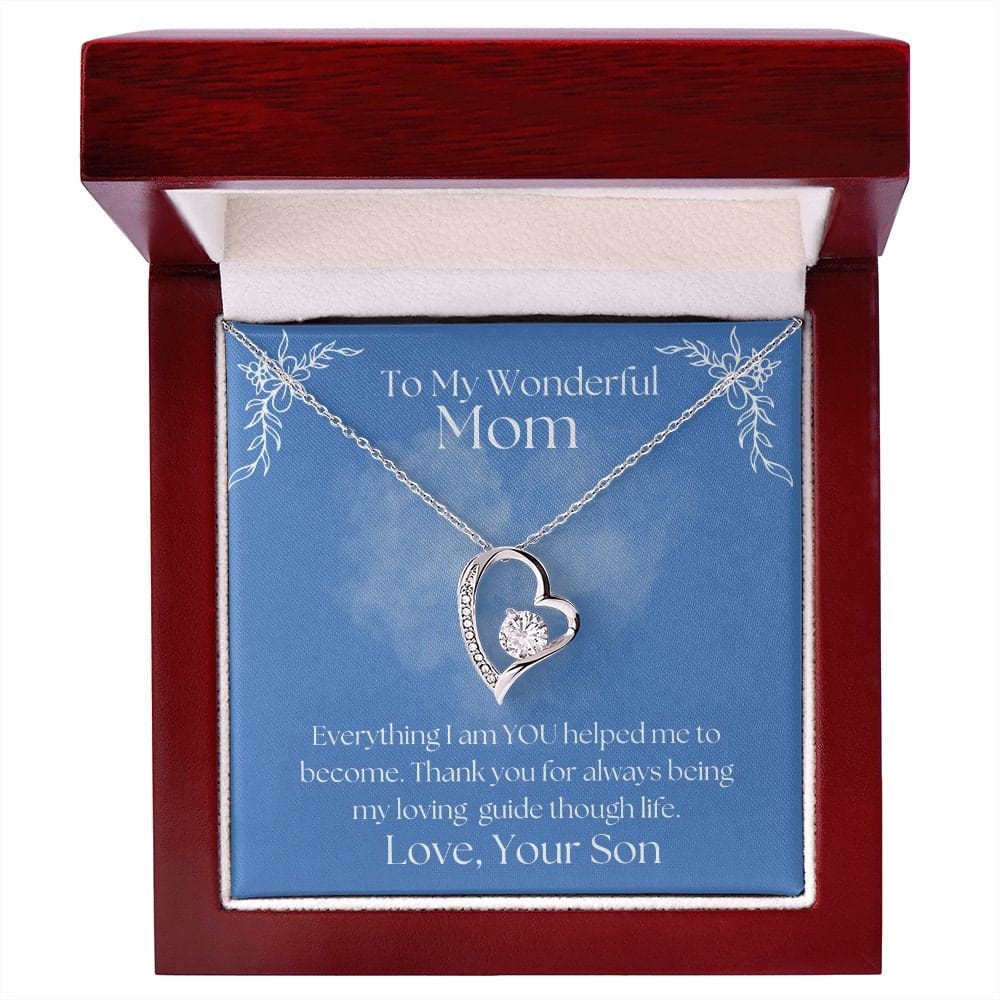 ShineOn Fulfillment Jewelry Mom Necklace, To My Wonderful Mom, Mother's Day Gift from Son, White Gold Necklace, Gold Necklace, Heart, Free Gift Box, Free Shipping