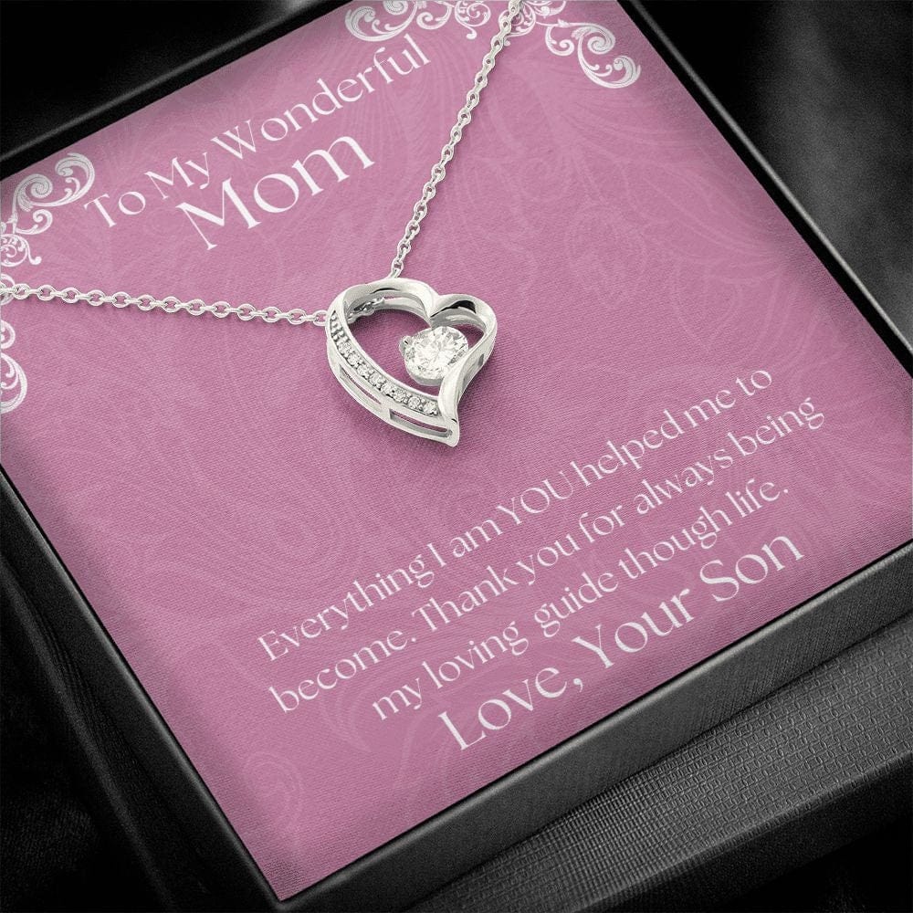 ShineOn Fulfillment Jewelry Mom Necklace, To My Wonderful Mom, Mother's Day Gift from Son, White Gold Necklace, Gold Necklace, Heart, Free Gift Box, Free Shipping