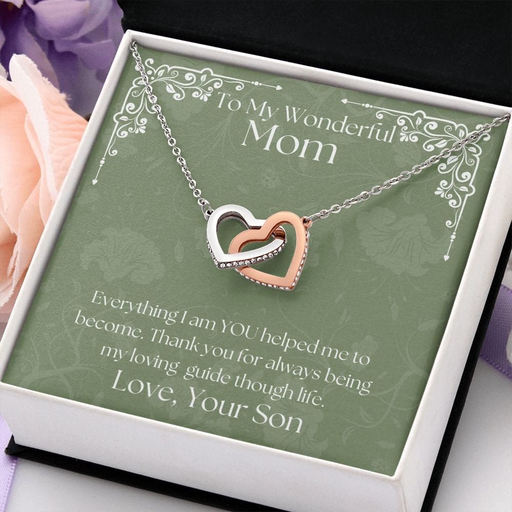 ShineOn Fulfillment Jewelry Mom Necklace, To My Wonderful Mom Necklace, Mother's Gift, Gift From Son, Interlocking Hearts Necklace, Free Gift Box, Free Shipping