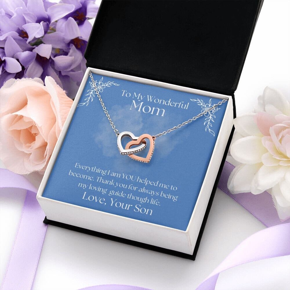 ShineOn Fulfillment Jewelry Mom Necklace, To My Wonderful Mom Necklace, Mother's Gift, Gift From Son, Interlocking Hearts Necklace, Free Gift Box, Free Shipping