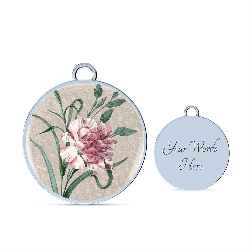 ShineOn Fulfillment Jewelry Personalized Carnation Flower Art, Custom Pendant with Luxury Bangle - Personalized Engraving Available, Gift Box Included, Free Shipping