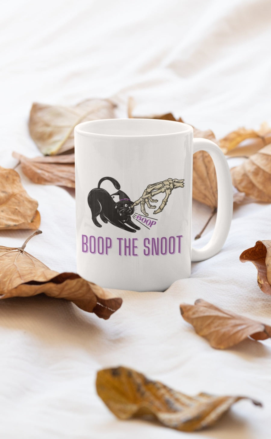 Printify Mug 15oz Coffee Mug, "Boop the Snoot", Mug White 15oz Ceramic, Gift for Her, Gift for Him. Halloween Mug, Cat Lover Gift 29559781271710523414
