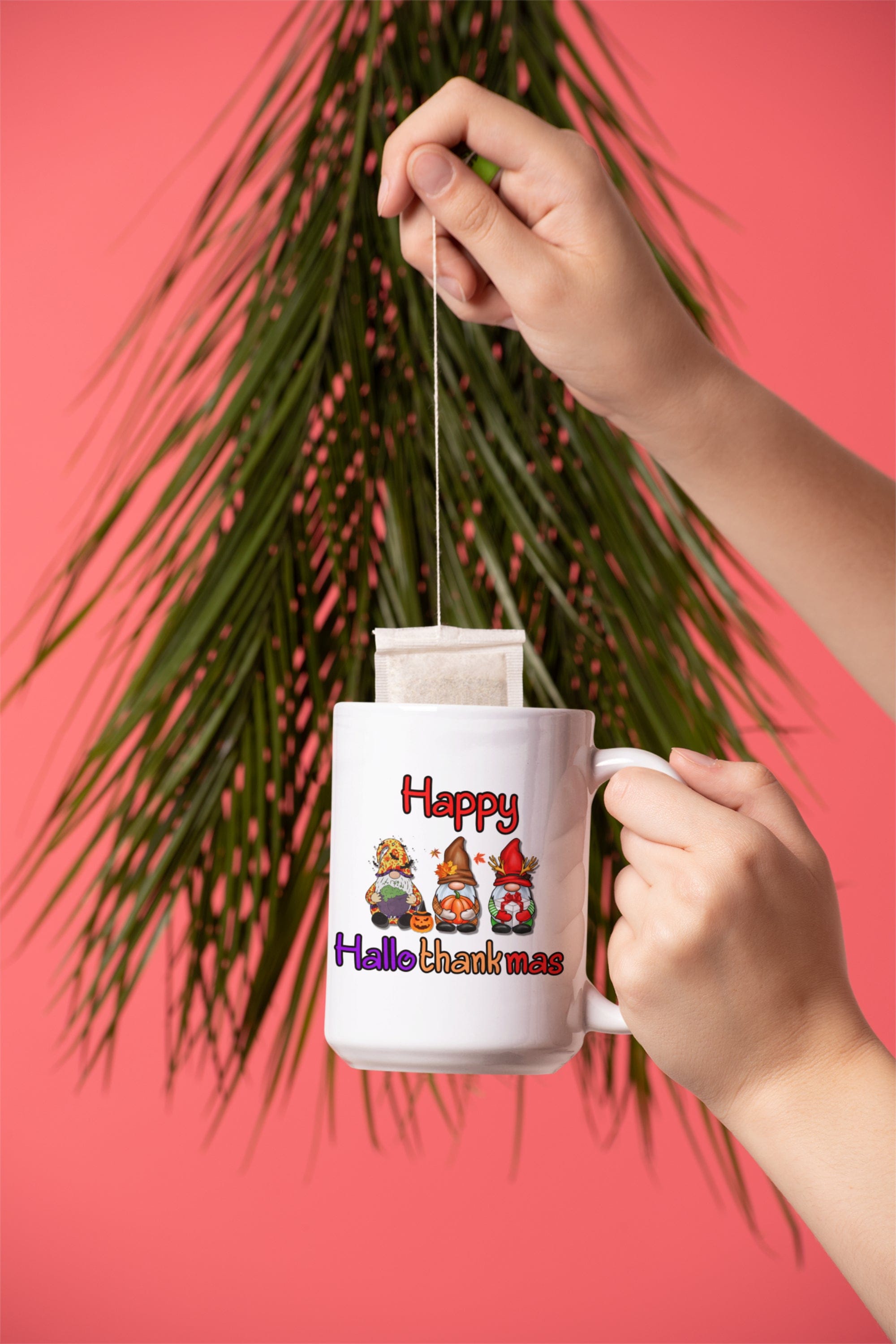 Printify Mug 15oz Coffee Mug, 15oz "Happy Hallothankmas" White  Ceramic Mug , Gift for Her or Him, Humorous Mug, Humorous Gift, Funny Mug, Free Shipping 31054242026963360112