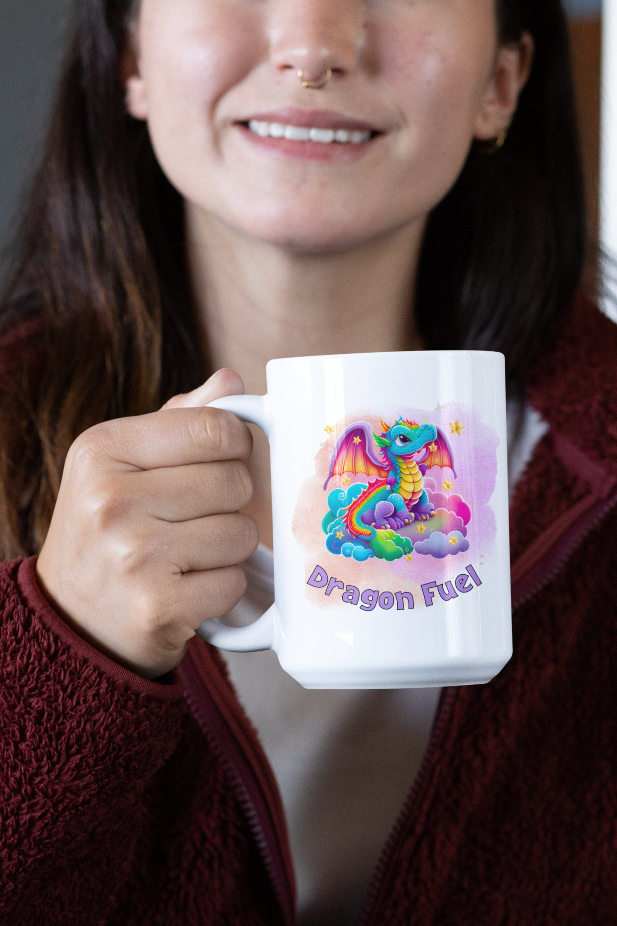 Printify Mug 15oz Coffee Mug, Dragon Coffee Mug, Dragon Fuel Mug, Birthday Gift, Rainbow Dragon Mug, White 15 oz Ceramic, Gift for Her 38173415769922974768