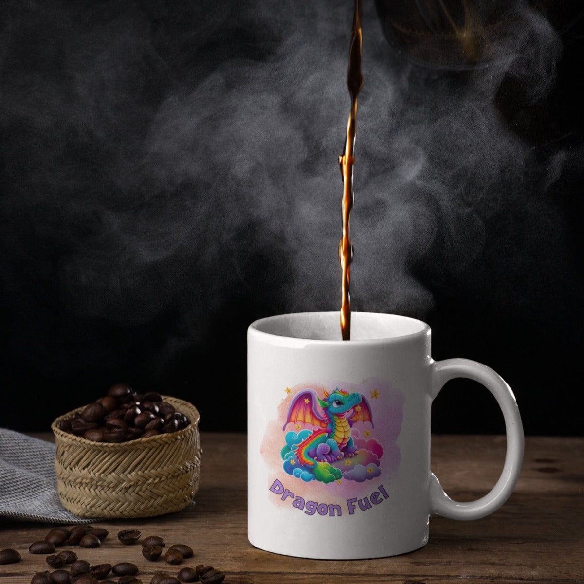 Printify Mug 15oz Coffee Mug, Dragon Coffee Mug, Dragon Fuel Mug, Birthday Gift, Rainbow Dragon Mug, White 15 oz Ceramic, Gift for Her 38173415769922974768