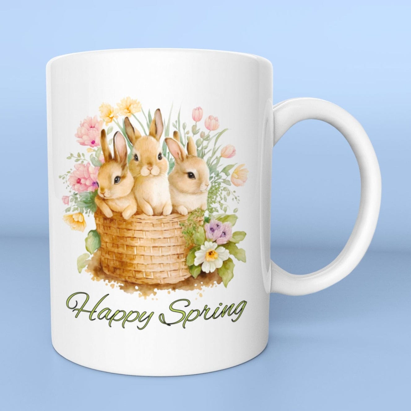 Printify Mug 11oz Coffee Mug, Happy Spring Coffee Mug, Bunnies Mug, Birthday Gift, Easter Mug, White 11 oz Ceramic, Gift for Her, Free Shipping 13904509512426832971